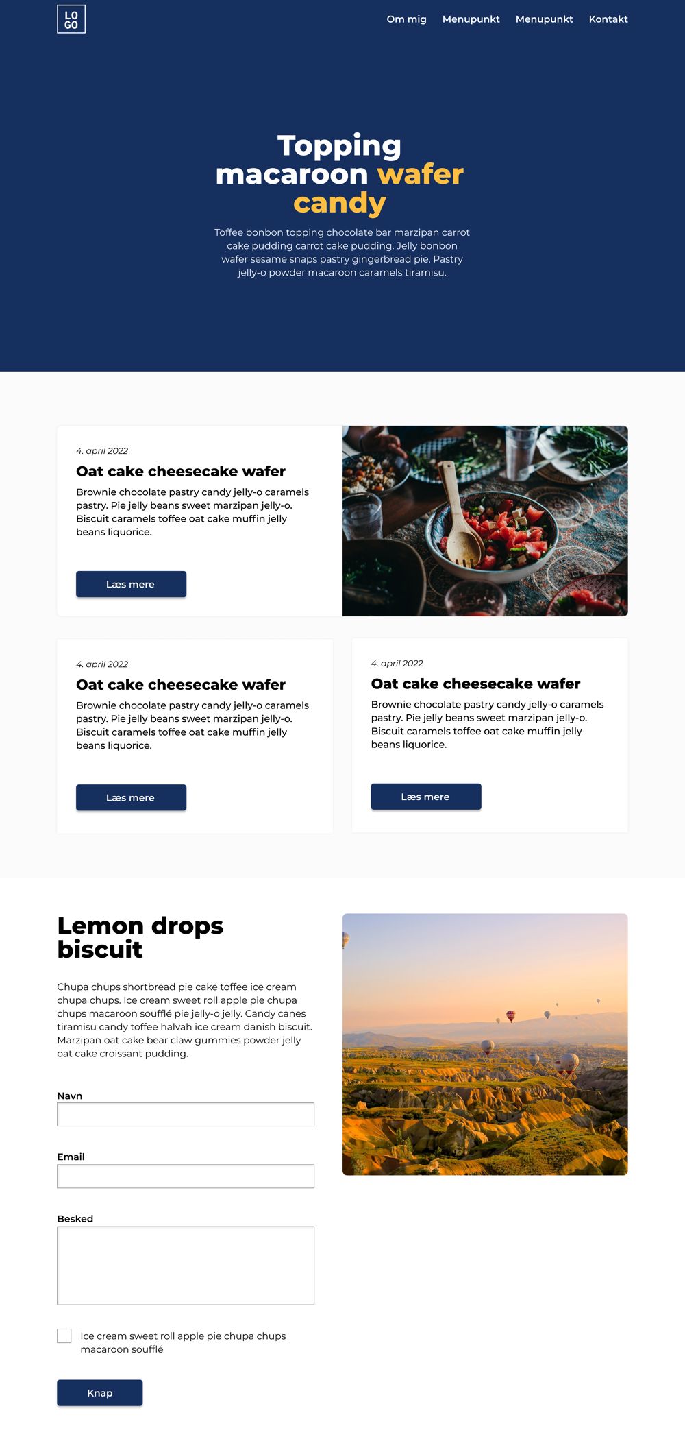 Eksempel på blogside med kontaktformular